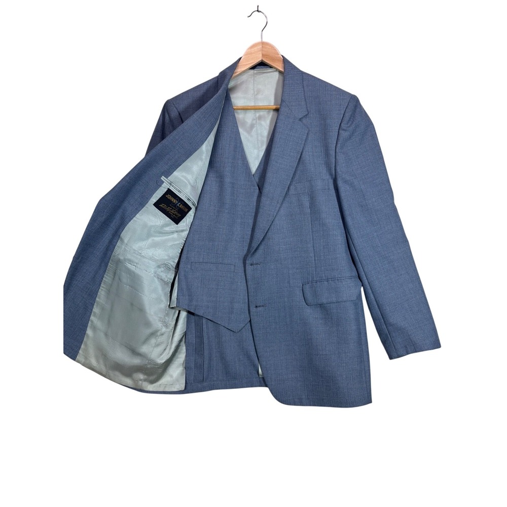 Johnny Carson Mens Blue 2 Piece Suit Blazer and Vest Set Vintage EUC 40R